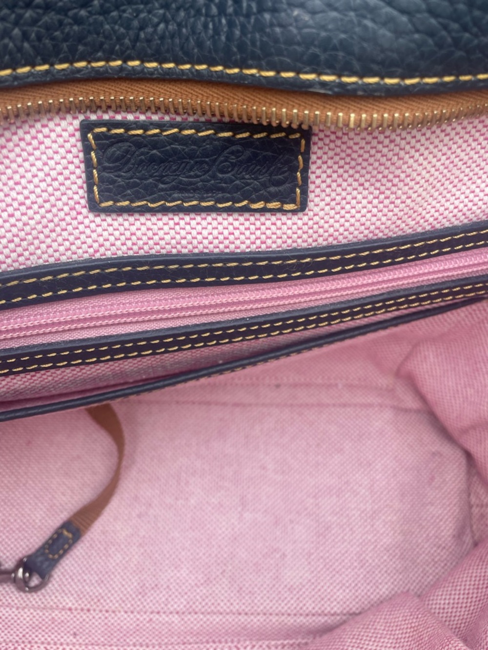 Dooney & Bourke Navy Pebble Grain Leather Tote British Tan Trim and Straps (CSR) - Picture 11 of 15